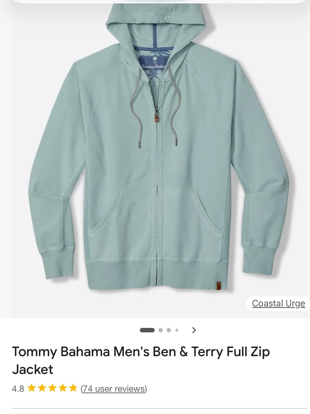 NWOT Tommy Bahama Men's Ben & Terry Full Zip Jacket Coastal Urge size L